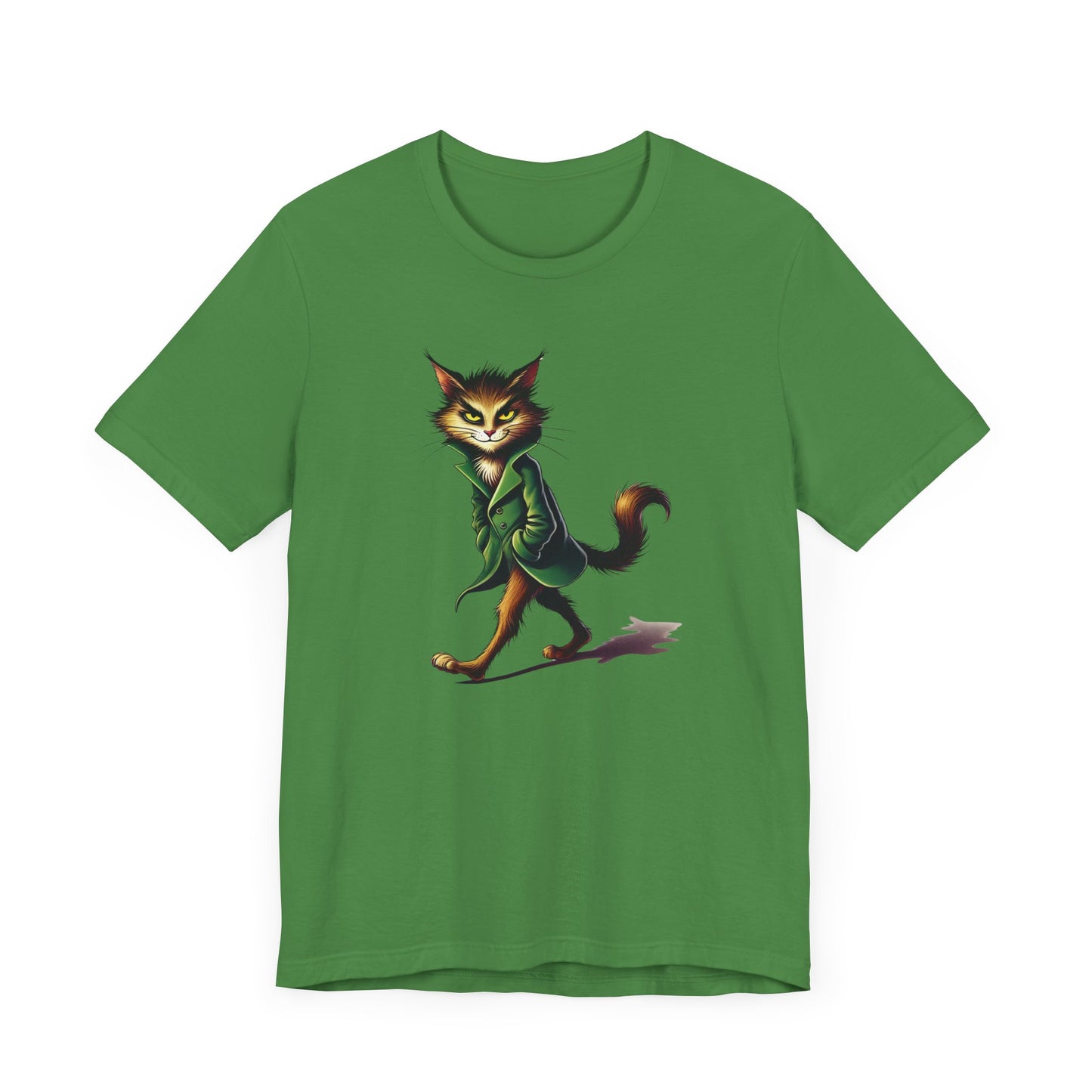 Cool Cat in Green Coat T-Shirt - Mysterious Feline Style