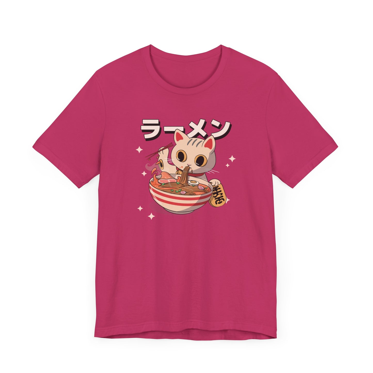 Ramen Cat T-Shirt with Lucky Token - Cute Japanese-Inspired Design