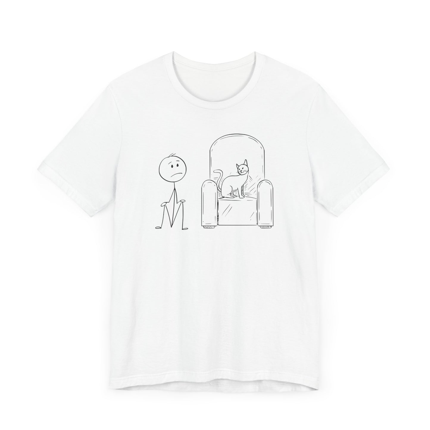 Stick Man and Sleeping Cat T-Shirt - Minimalist Design for Cat Lovers
