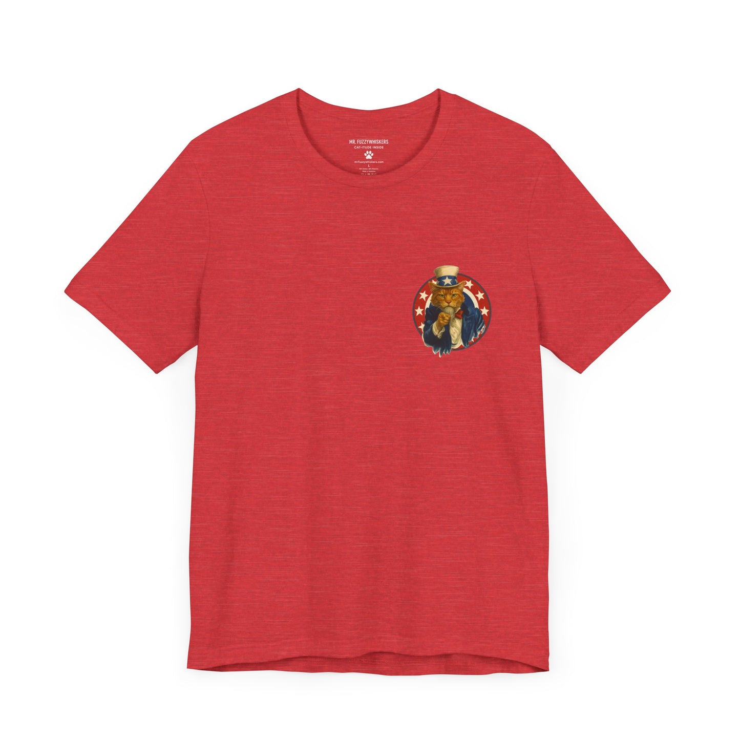 Patriotic Rebellion T-Shirt – Uncle Sam Cat Pocket Art + “When Tyranny Becomes Law” Back Design