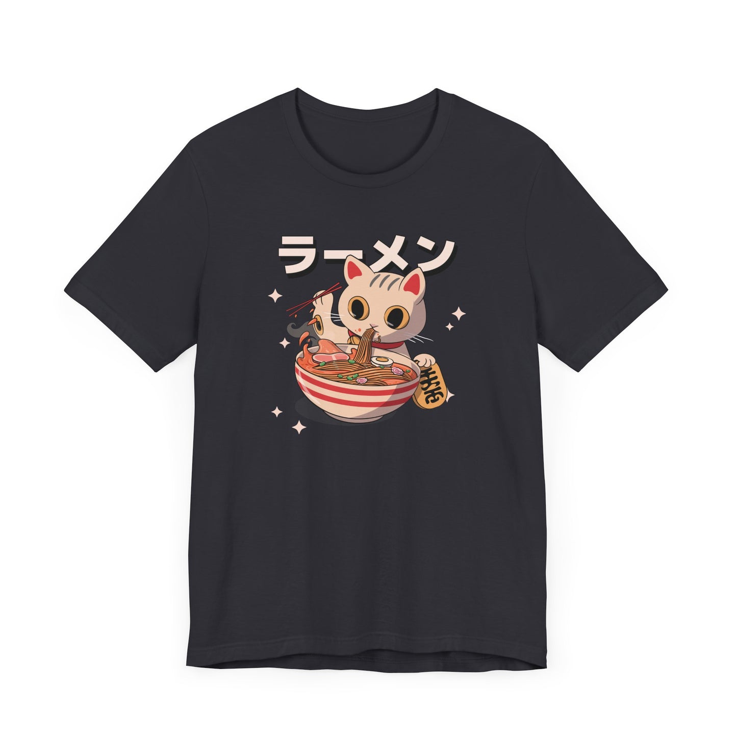 Ramen Cat T-Shirt with Lucky Token - Cute Japanese-Inspired Design
