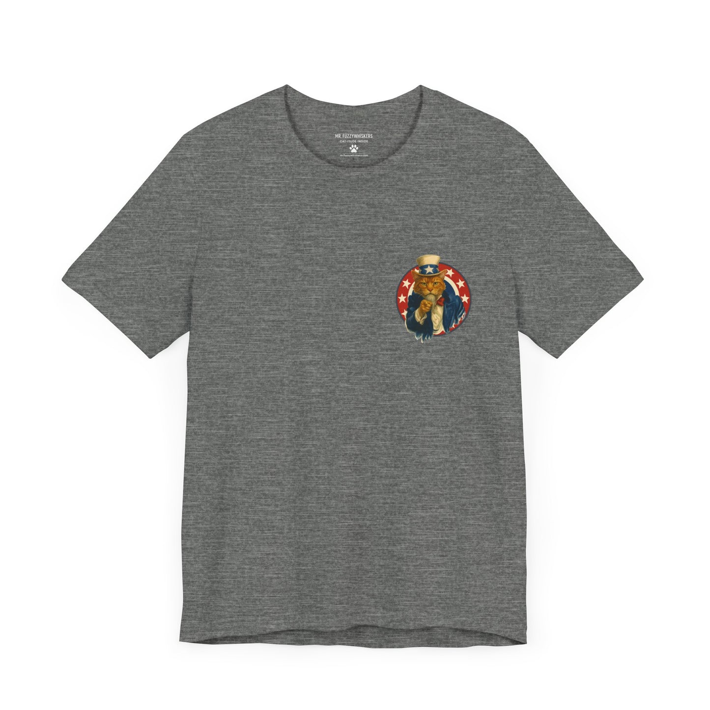 Patriotic Rebellion T-Shirt – Uncle Sam Cat Pocket Art + “When Tyranny Becomes Law” Back Design