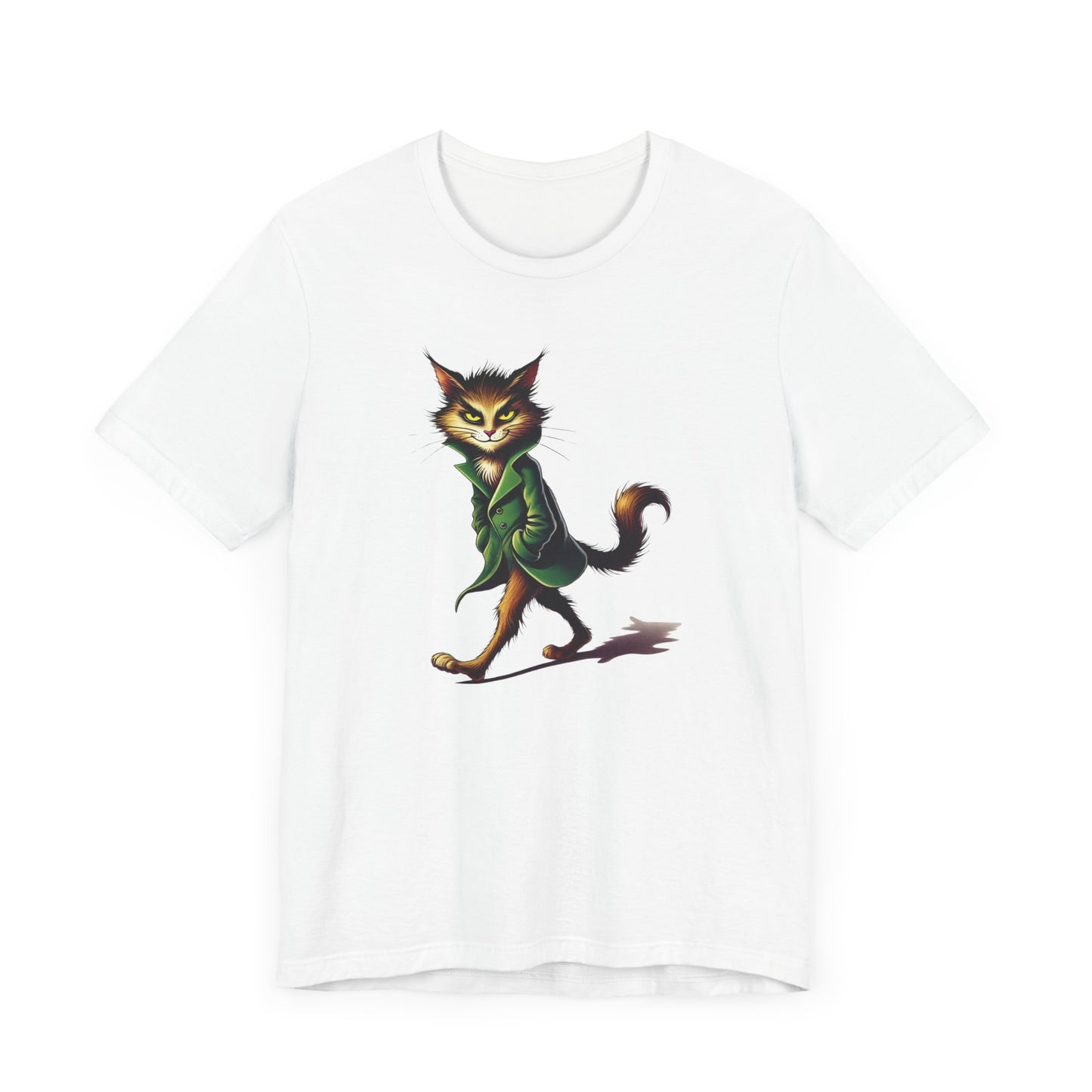 Cool Cat in Green Coat T-Shirt - Mysterious Feline Style