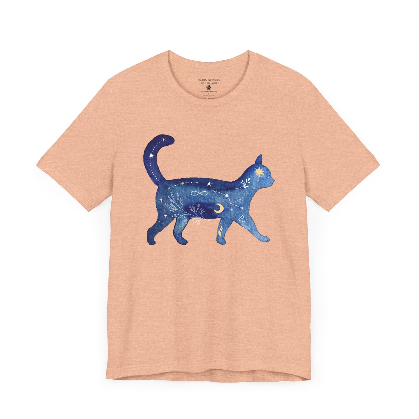 Blue Celestial Cat T-Shirt – Mystical Galaxy Cat Silhouette | Mr. Fuzzywhiskers