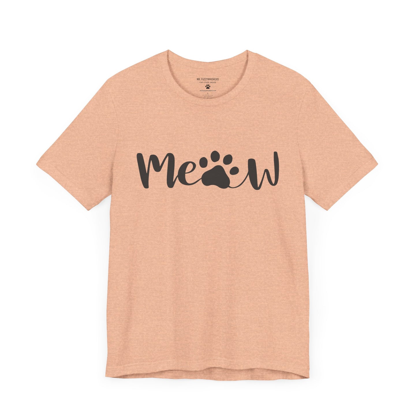 Meow Script T-Shirt – Minimalist Cat Lover Tee with Paw Print | Mr. Fuzzywhiskers