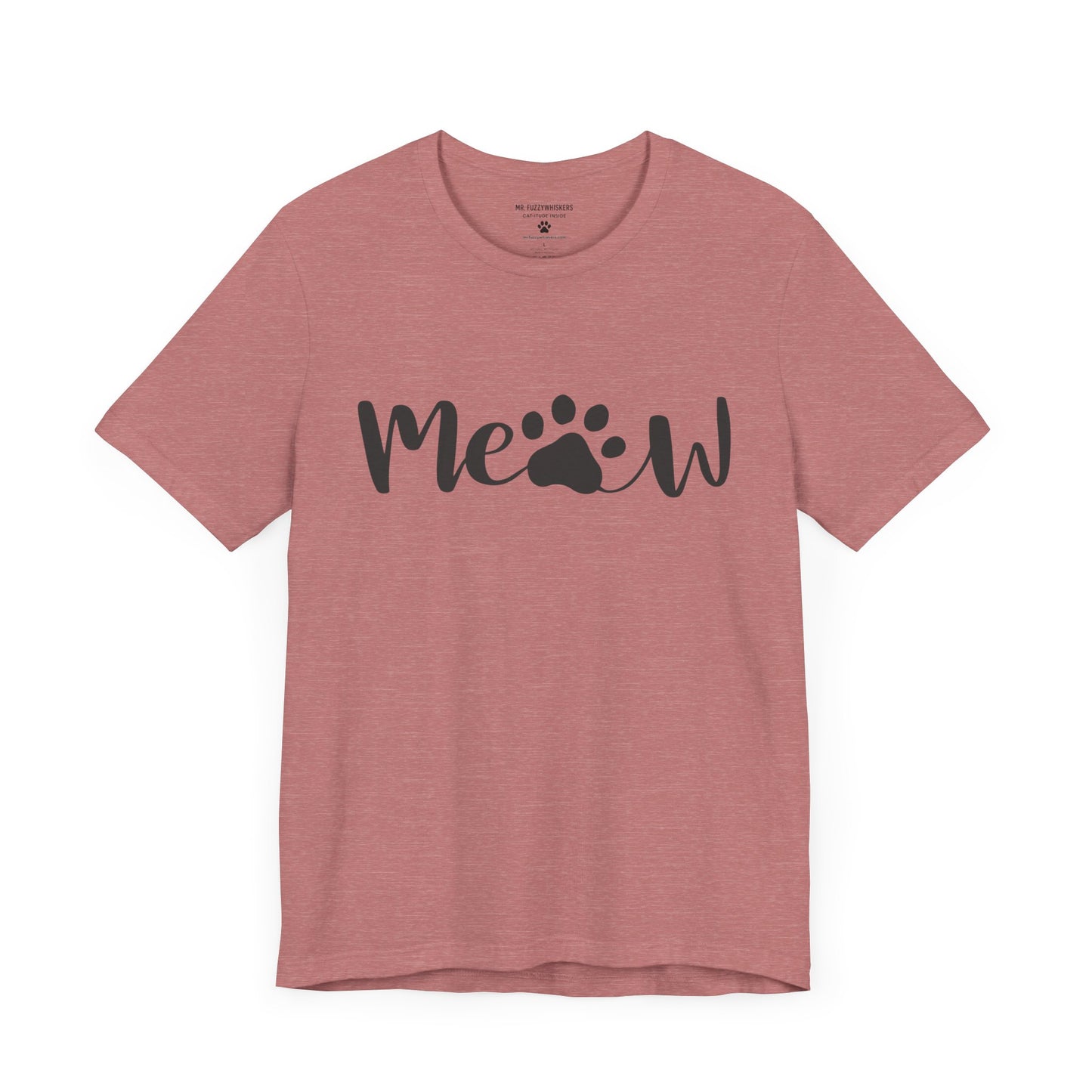 Meow Script T-Shirt – Minimalist Cat Lover Tee with Paw Print | Mr. Fuzzywhiskers