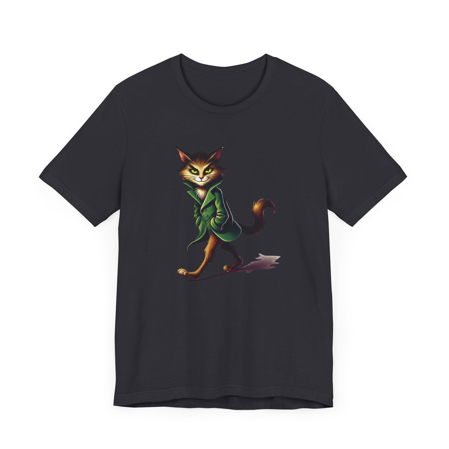 Cool Cat in Green Coat T-Shirt - Mysterious Feline Style