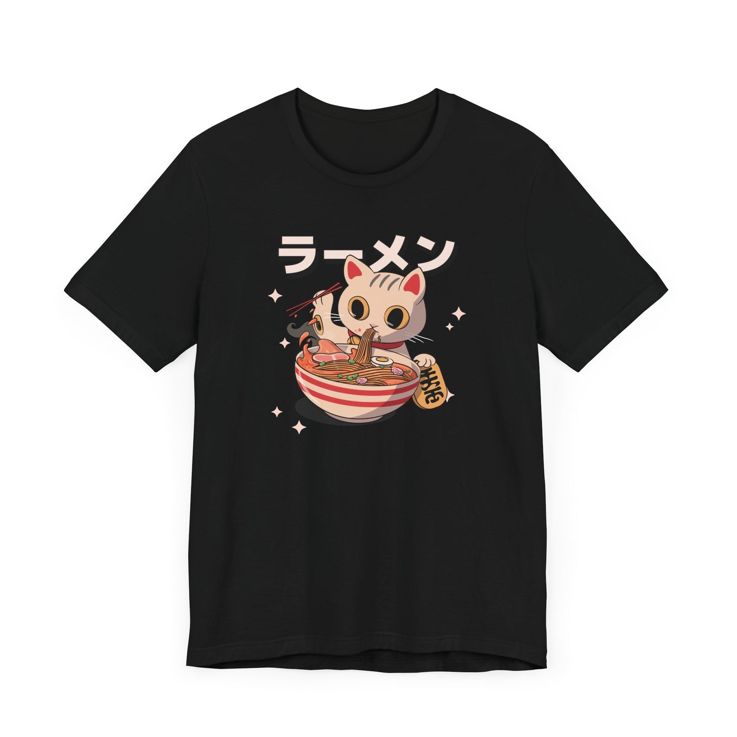 Ramen Cat T-Shirt with Lucky Token - Cute Japanese-Inspired Design