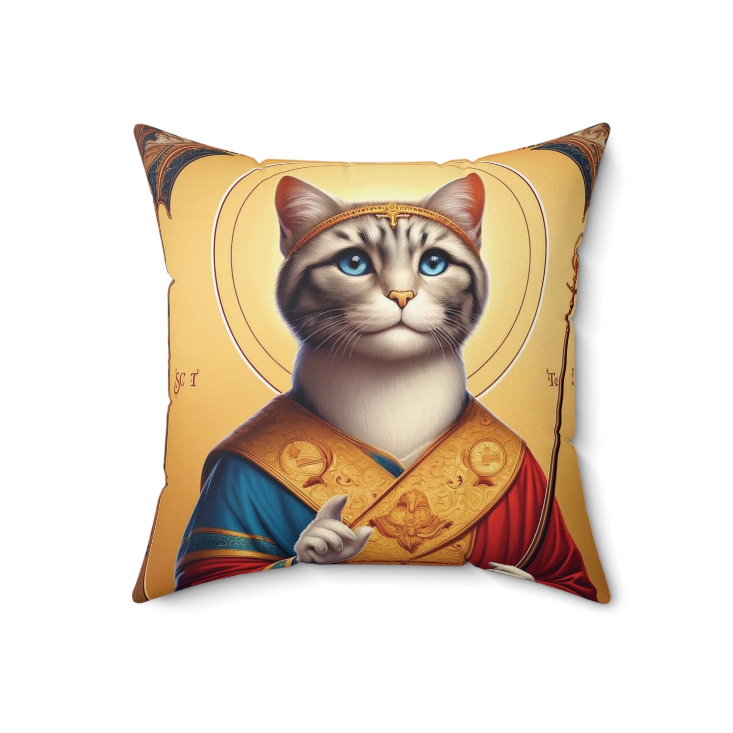 Golden Cat Ikon Pillow - Luxurious Double-Sided Feline Design