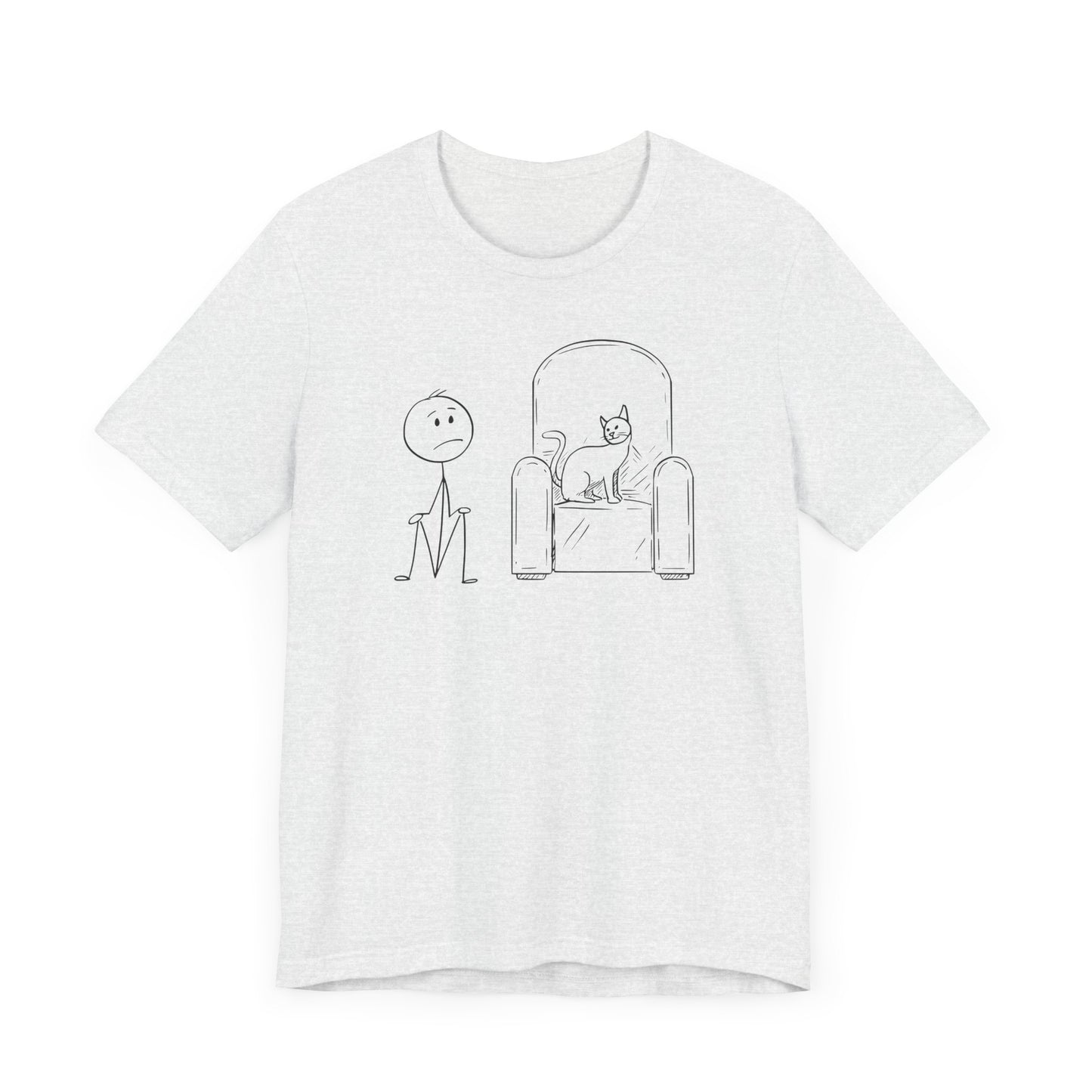 Stick Man and Sleeping Cat T-Shirt - Minimalist Design for Cat Lovers