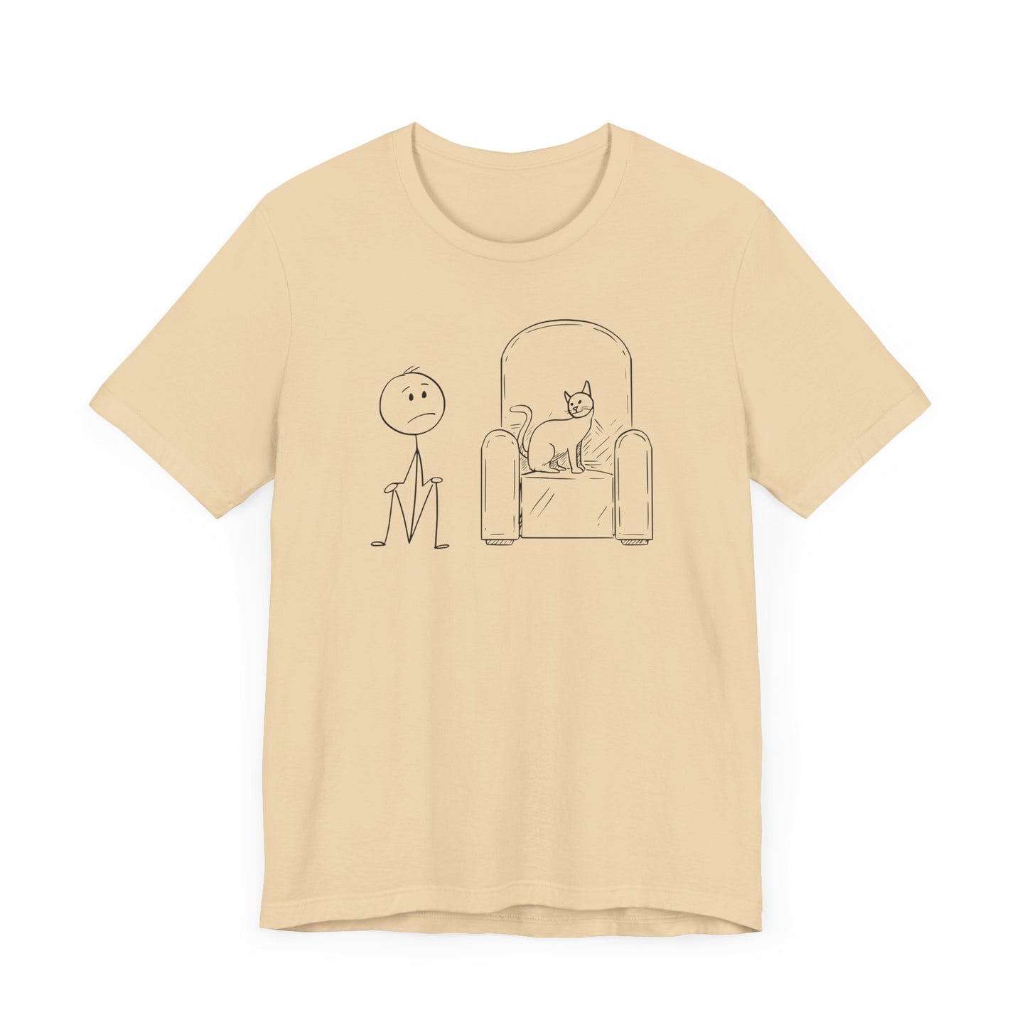 Stick Man and Sleeping Cat T-Shirt - Minimalist Design for Cat Lovers