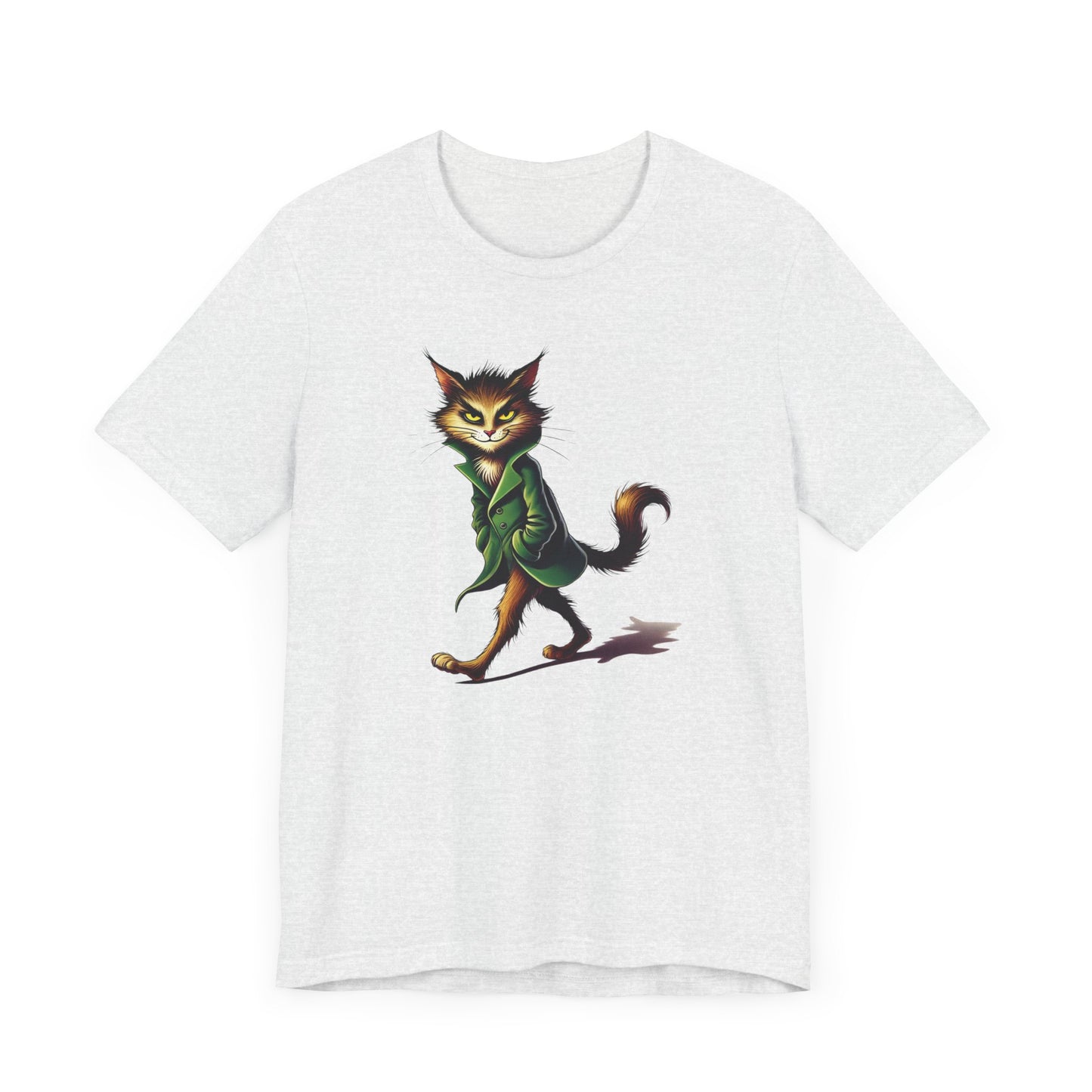 Cool Cat in Green Coat T-Shirt - Mysterious Feline Style