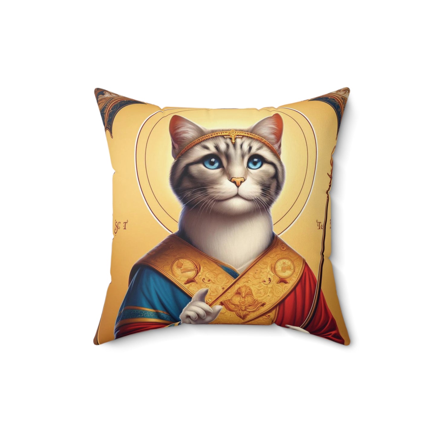 Golden Cat Ikon Pillow - Luxurious Double-Sided Feline Design