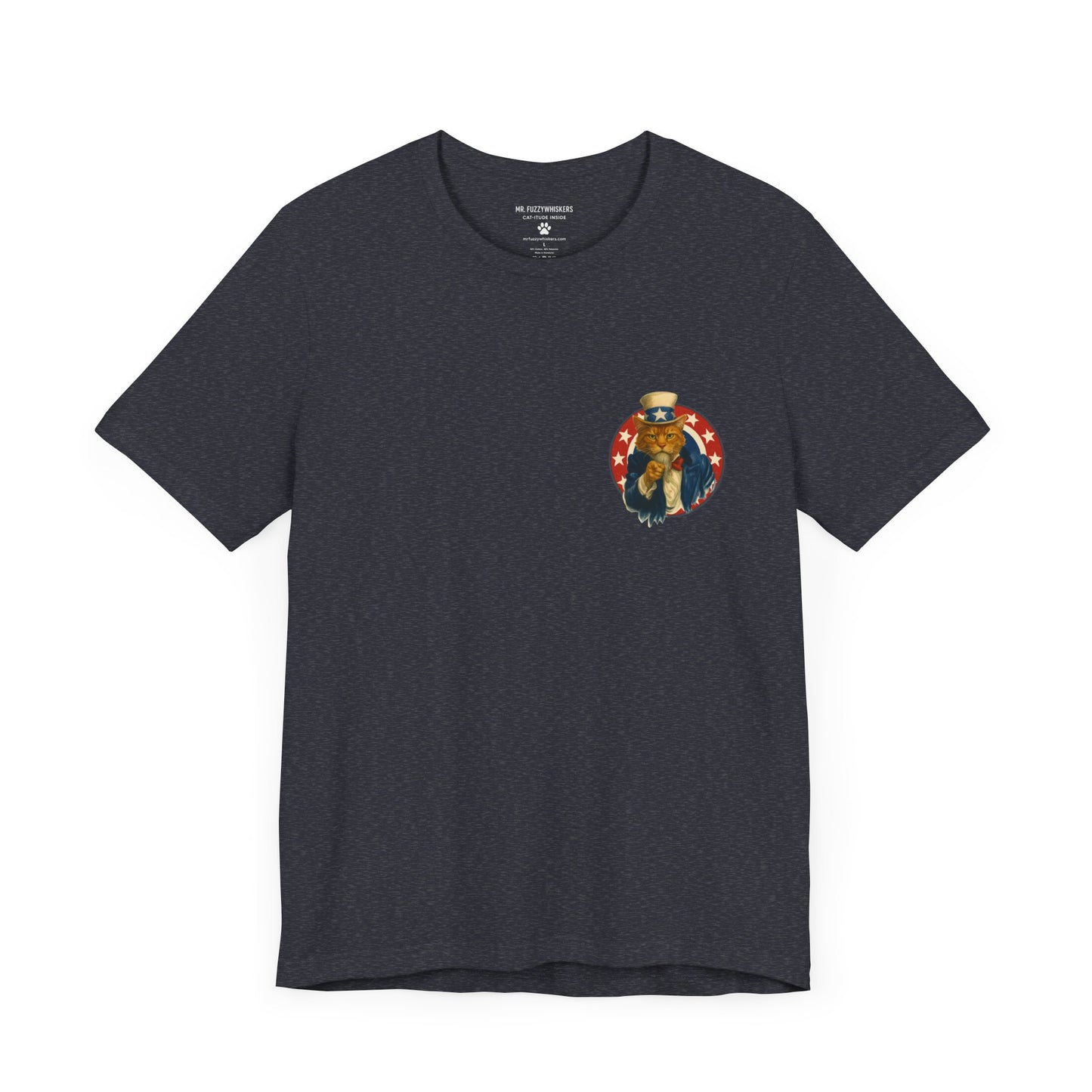 Patriotic Rebellion T-Shirt – Uncle Sam Cat Pocket Art + “When Tyranny Becomes Law” Back Design