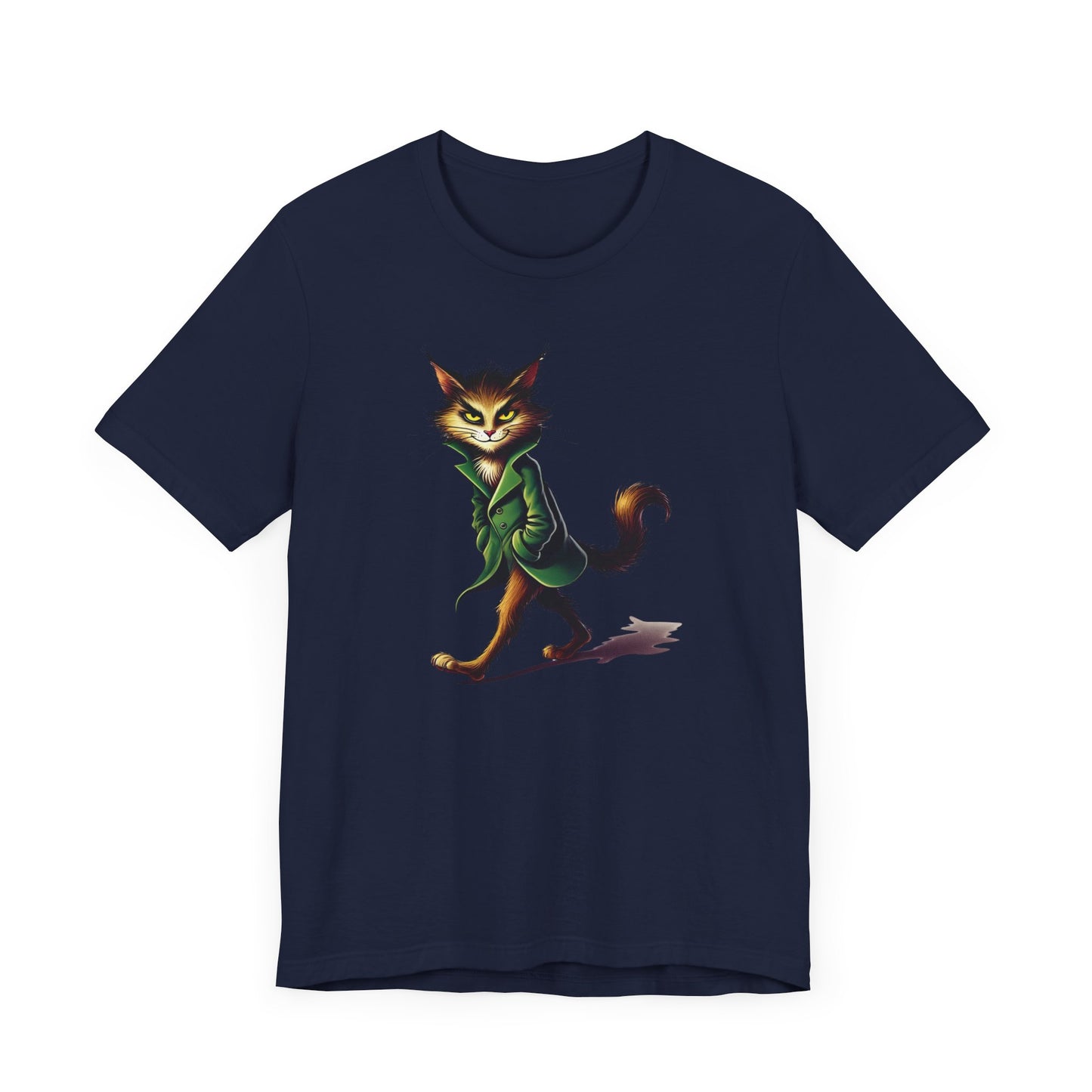 Cool Cat in Green Coat T-Shirt - Mysterious Feline Style