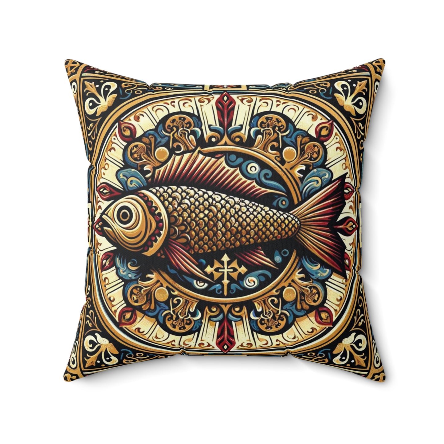 Golden Cat Ikon Pillow - Luxurious Double-Sided Feline Design