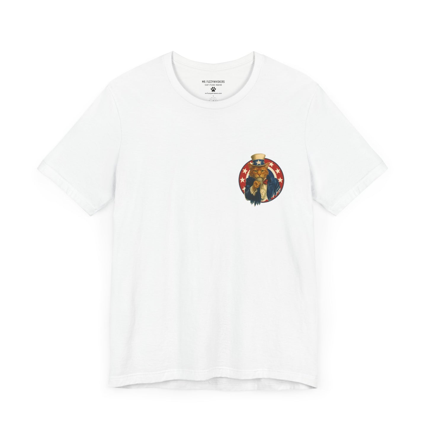 Patriotic Rebellion T-Shirt – Uncle Sam Cat Pocket Art + “When Tyranny Becomes Law” Back Design