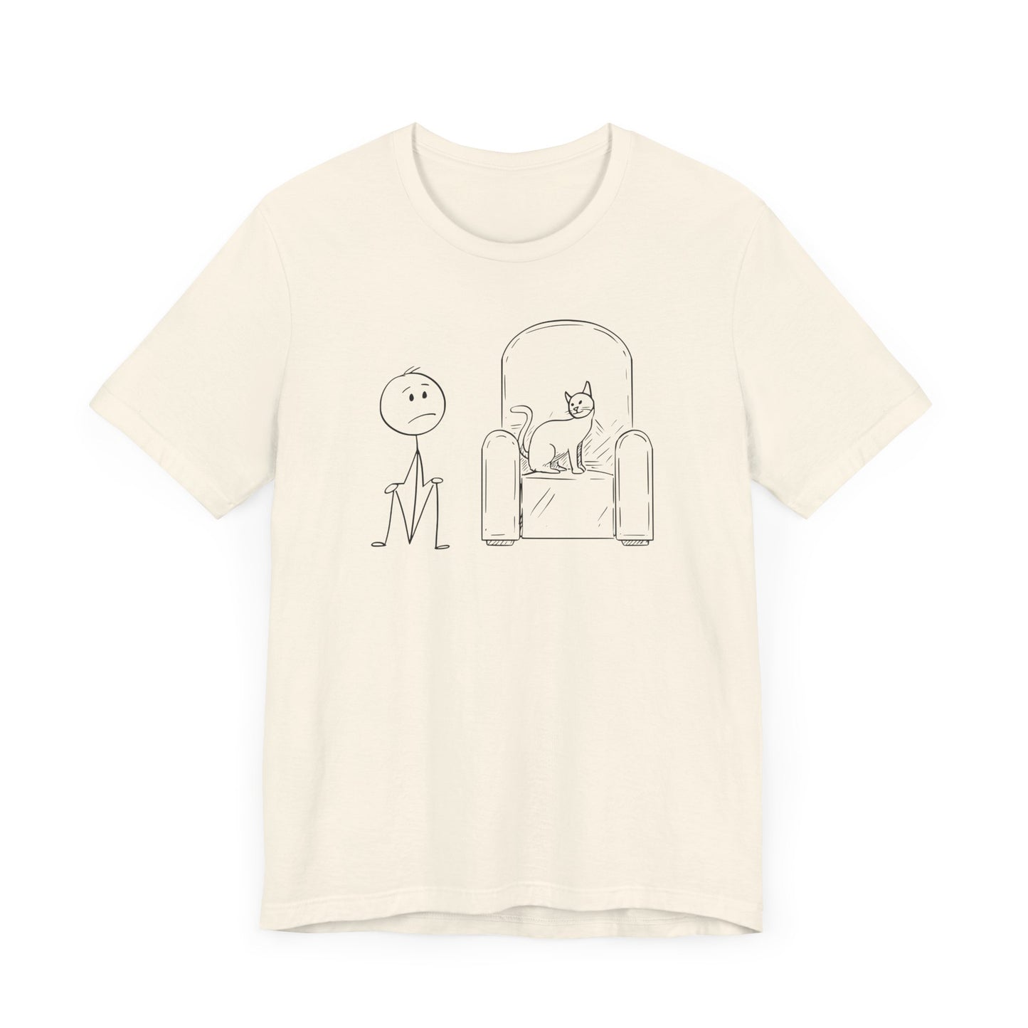 Stick Man and Sleeping Cat T-Shirt - Minimalist Design for Cat Lovers