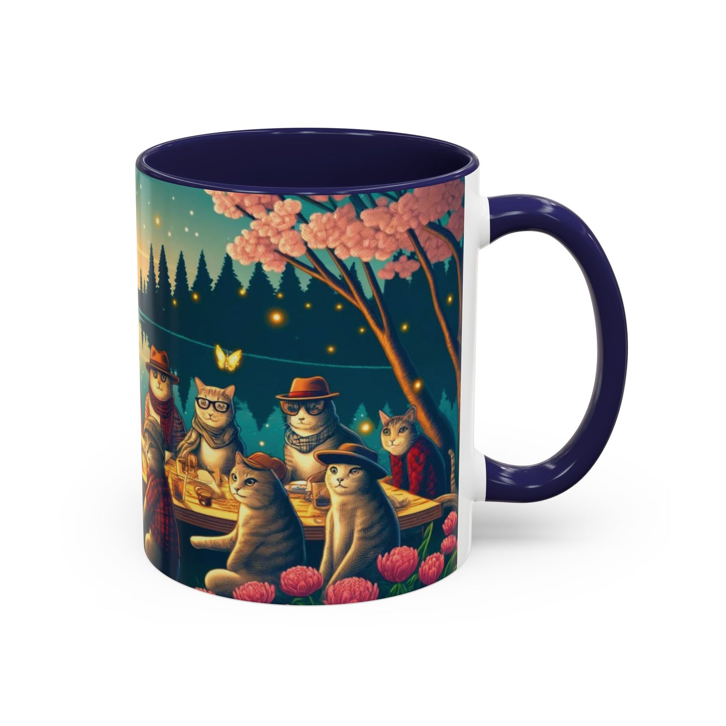 Cozy Cats at Sunset Mug - Charming Feline Gathering in Five Color Options