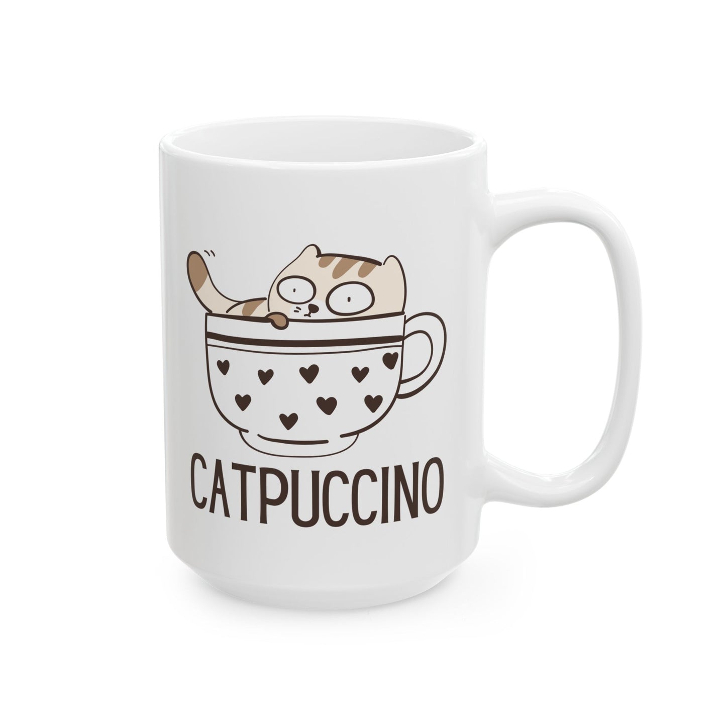 Catpuccino Mug - Cute Cat and Coffee Lover Design in White