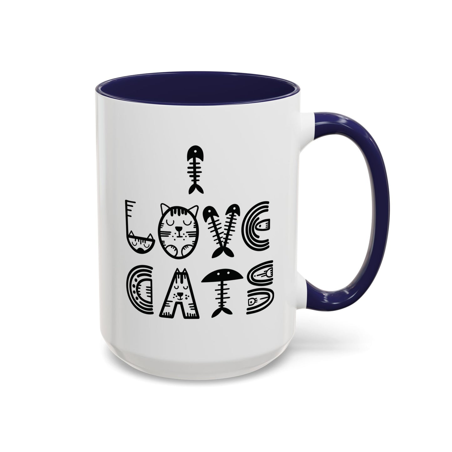 I Love Cats Mug - Fun Cat-Themed Design with Fishbone Accents