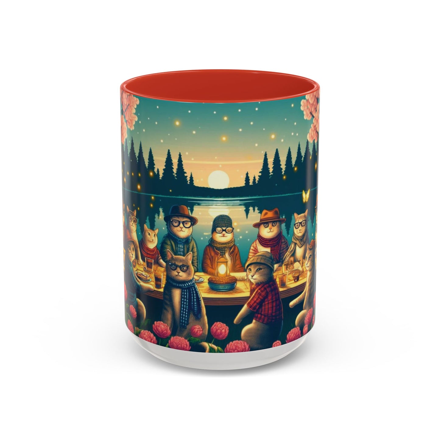 Cozy Cats at Sunset Mug - Charming Feline Gathering in Five Color Options