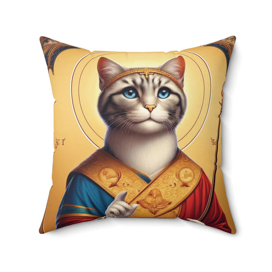 Golden Cat Ikon Pillow - Luxurious Double-Sided Feline Design