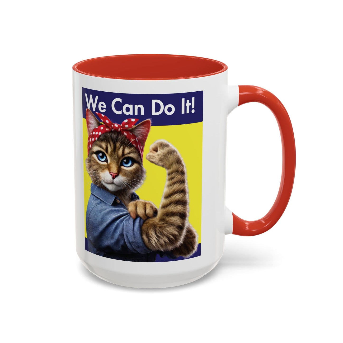 We Can Do It! Cat Mug - Empowering Feline Design in Red or Blue