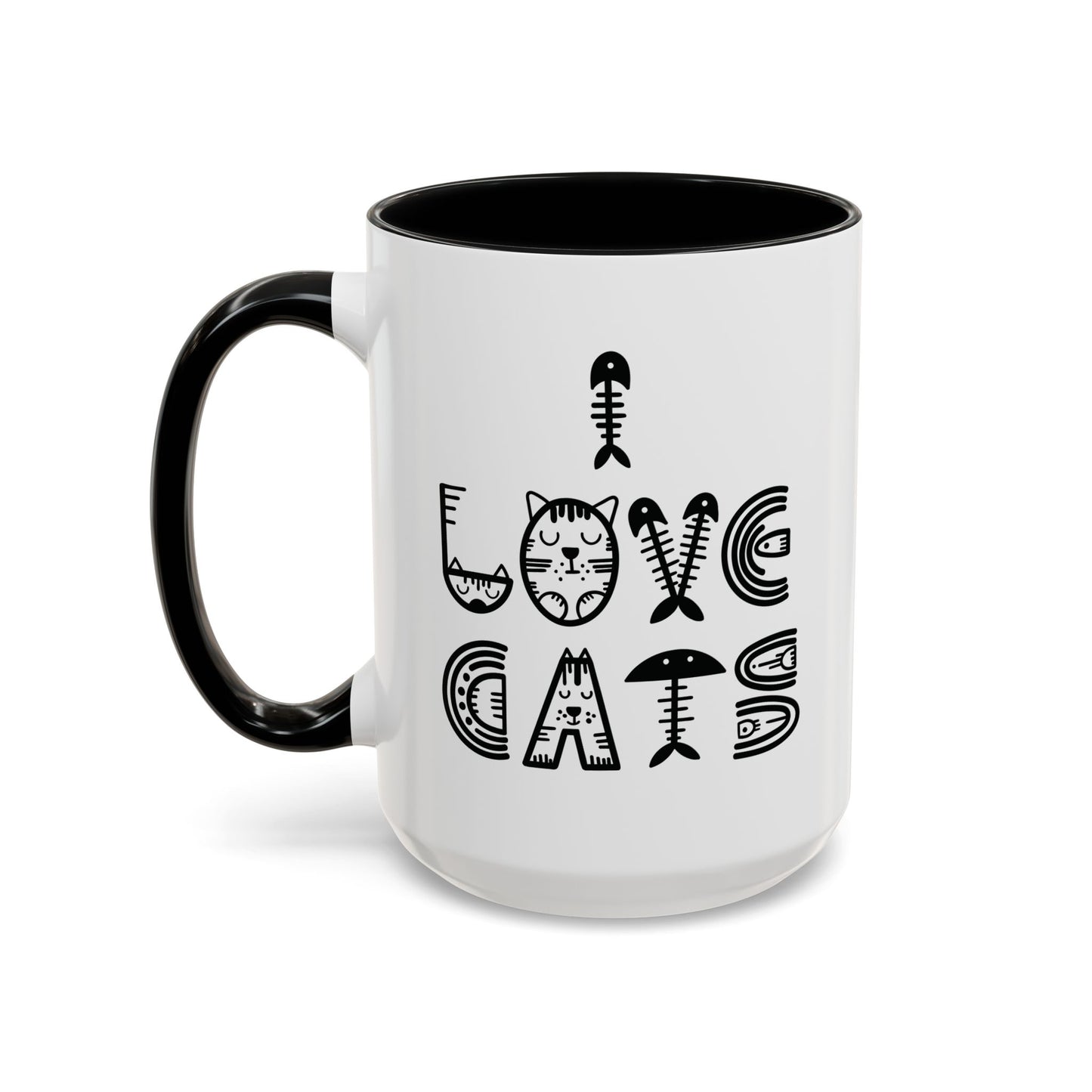 I Love Cats Mug - Fun Cat-Themed Design with Fishbone Accents