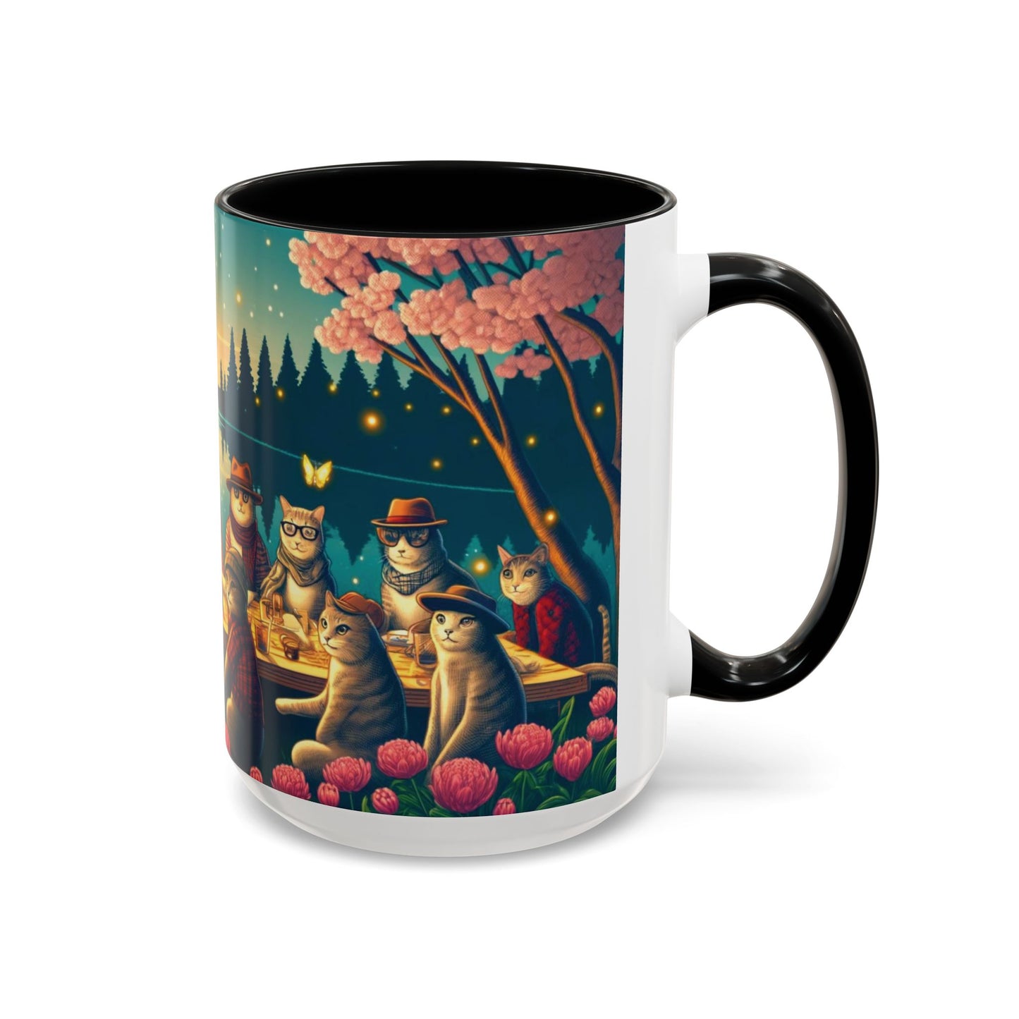 Cozy Cats at Sunset Mug - Charming Feline Gathering in Five Color Options