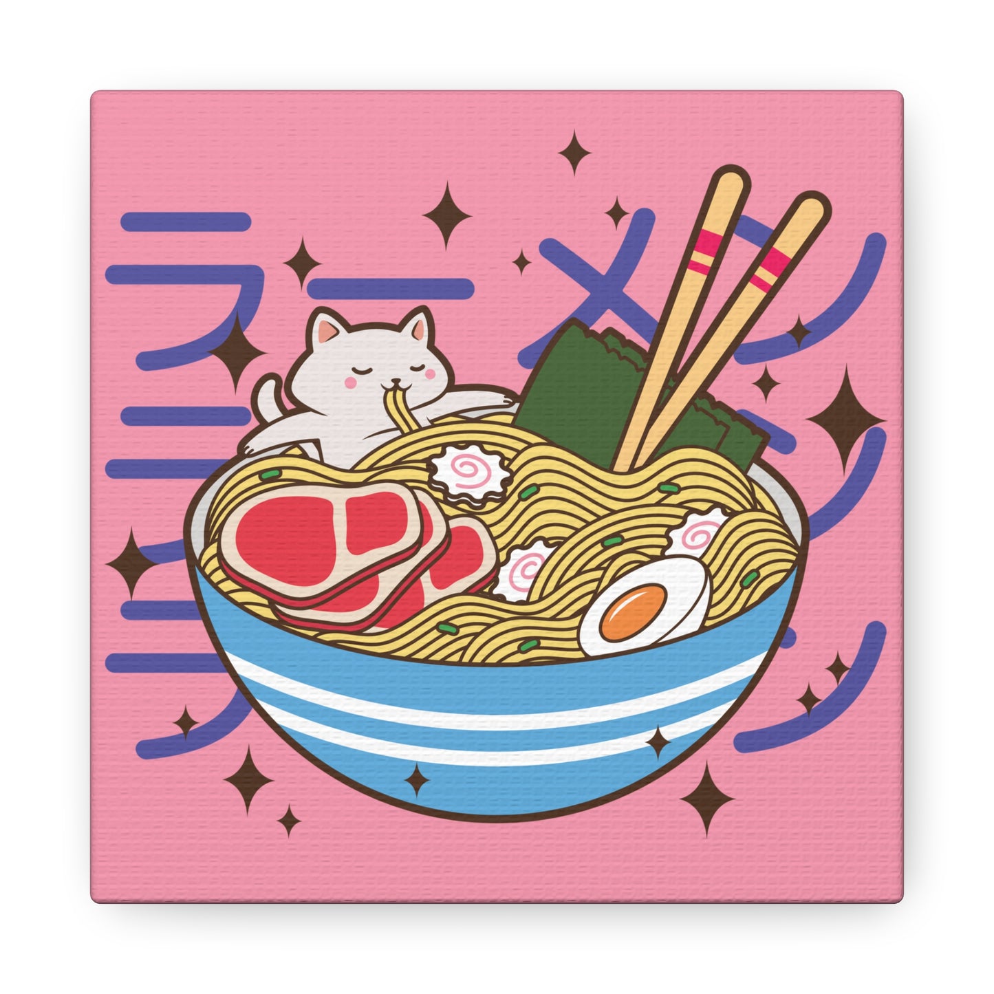 Cat in Ramen Bowl Canvas - Whimsical Japanese-Inspired Wall Art