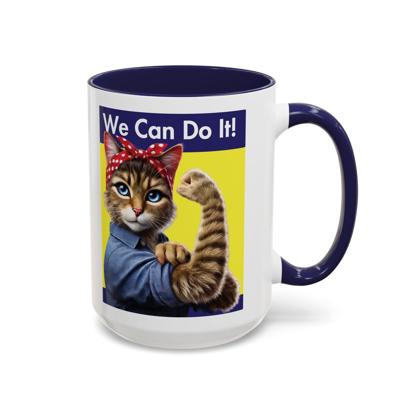 We Can Do It! Cat Mug - Empowering Feline Design in Red or Blue