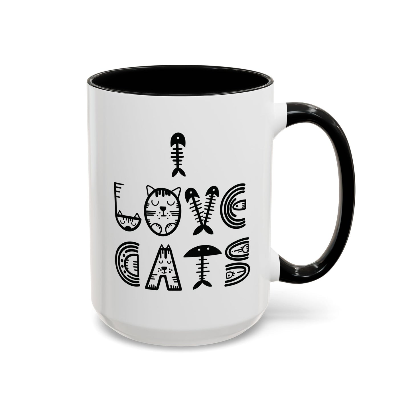 I Love Cats Mug - Fun Cat-Themed Design with Fishbone Accents