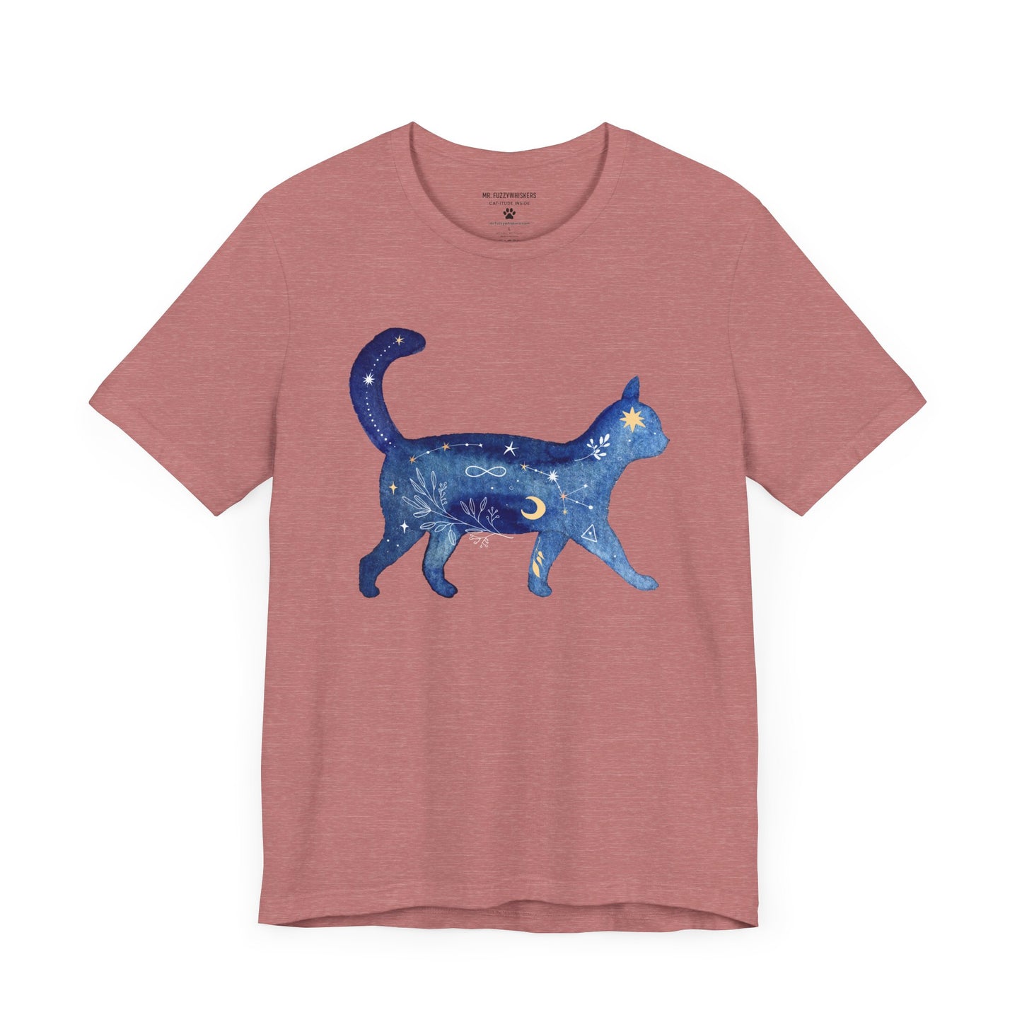 Blue Celestial Cat T-Shirt – Mystical Galaxy Cat Silhouette | Mr. Fuzzywhiskers