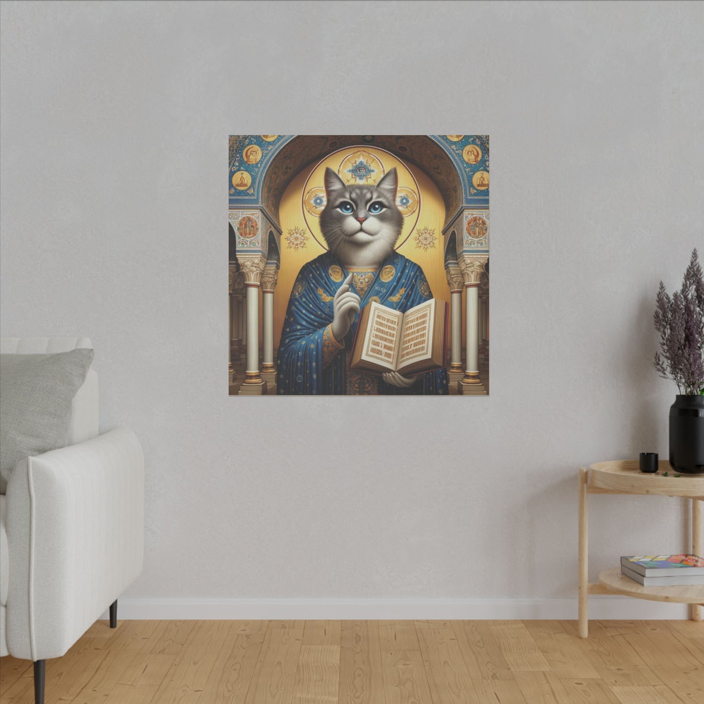 Sacred Cat in Blue Robes Canvas - Majestic Feline Wall Art