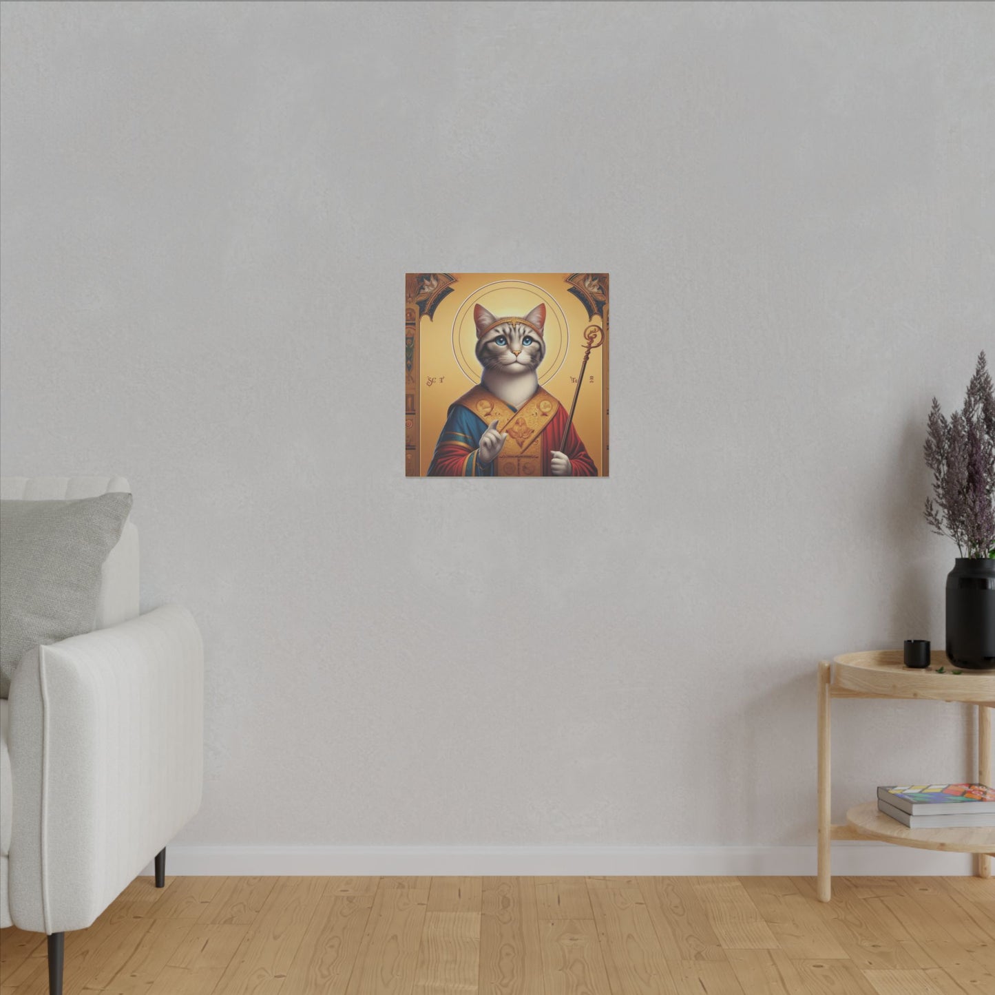 Golden Cat Saint Canvas - Elegant Feline-Inspired Sacred Art