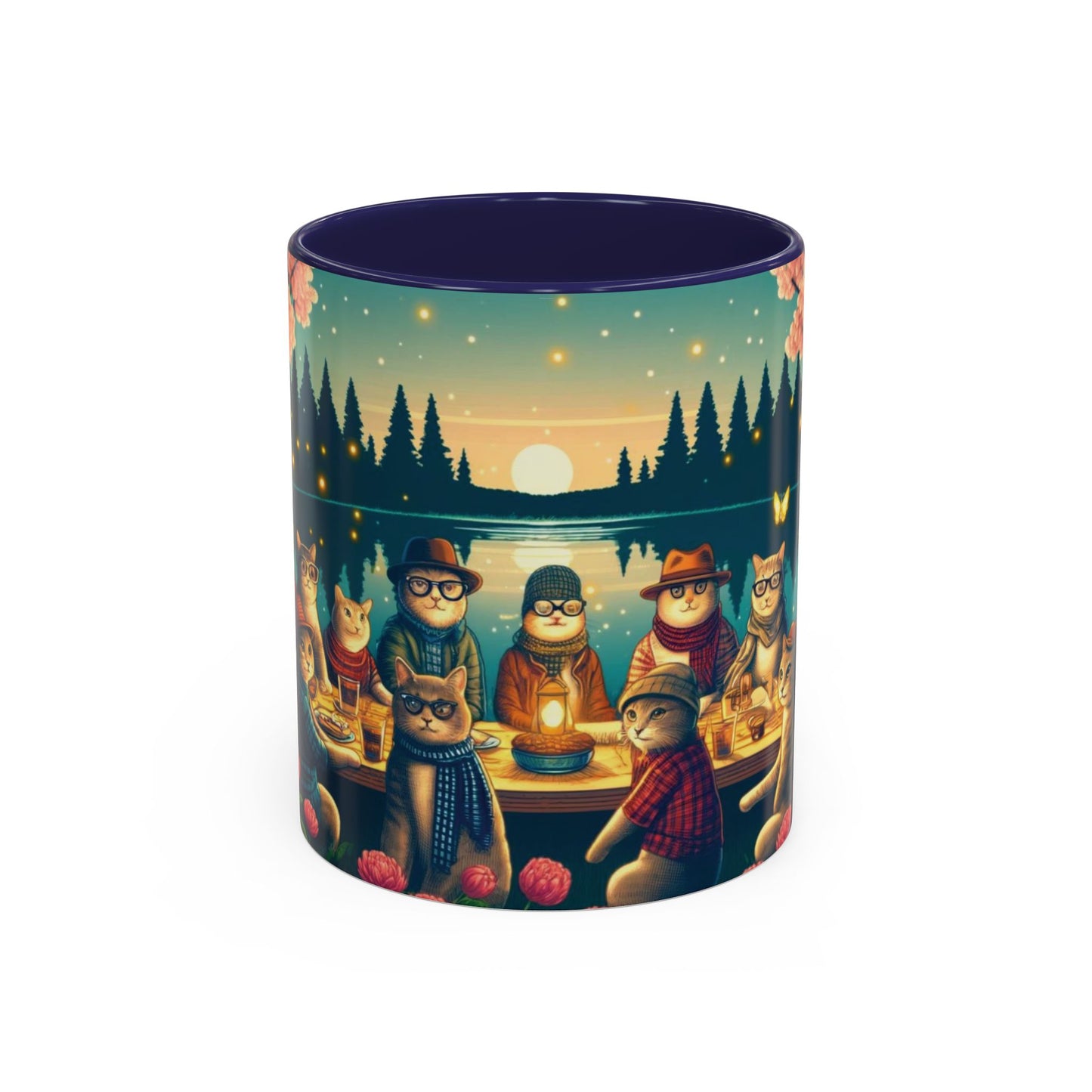 Cozy Cats at Sunset Mug - Charming Feline Gathering in Five Color Options