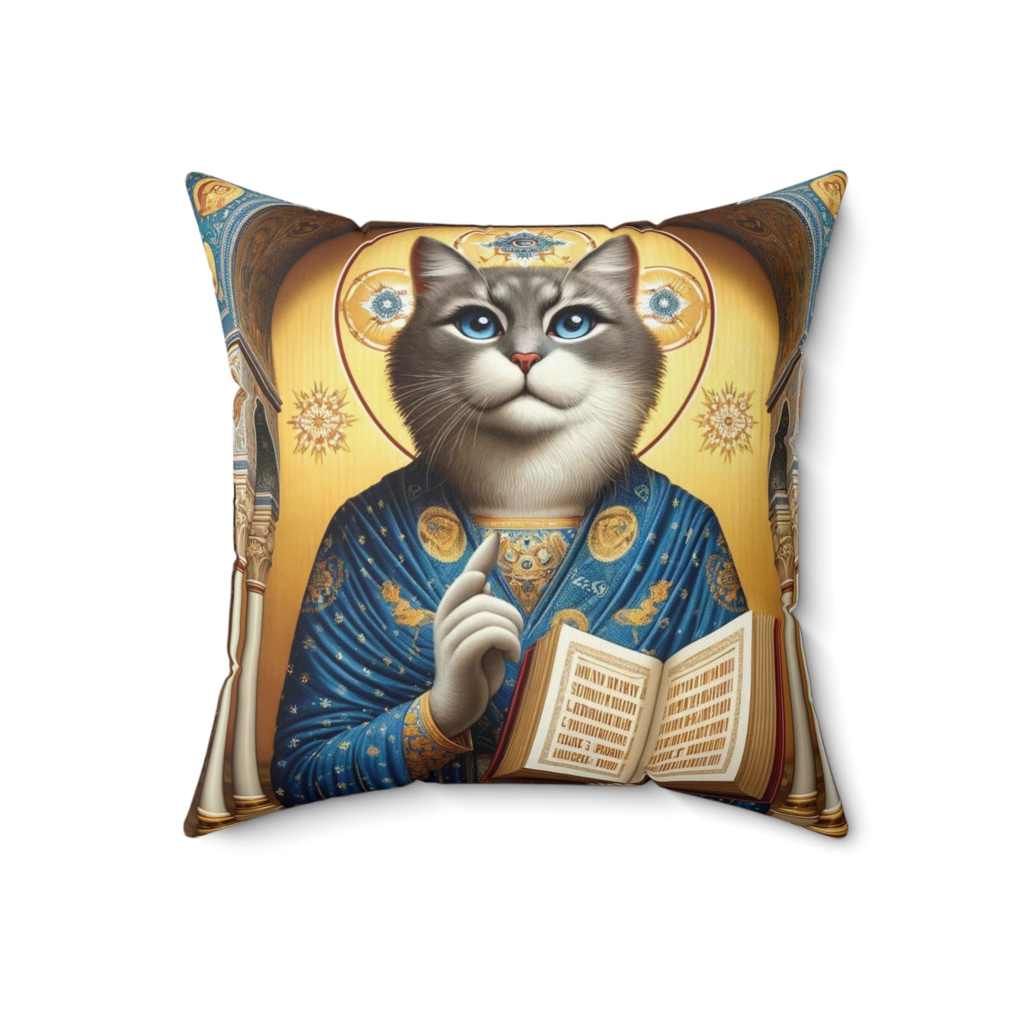 Sacred Cat Ikon Pillow - Ornate Double-Sided Feline Design