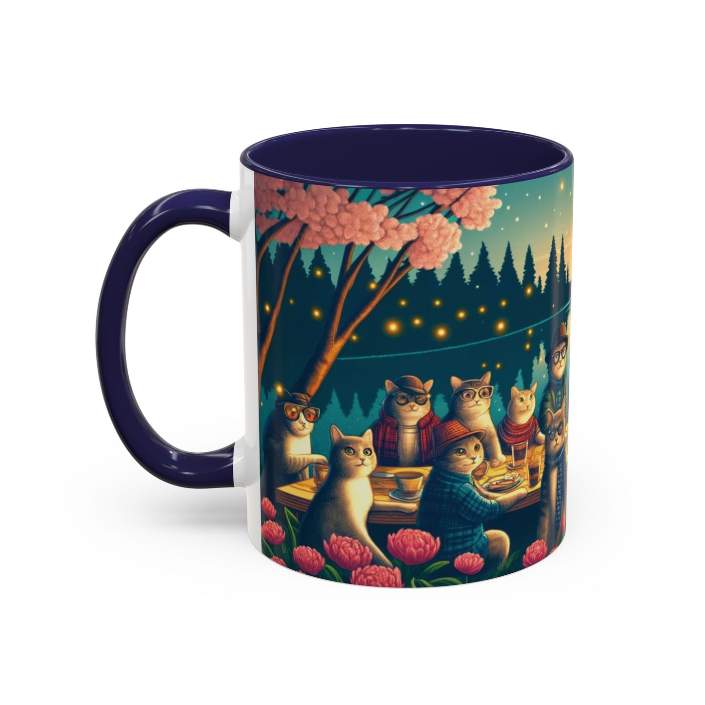 Cozy Cats at Sunset Mug - Charming Feline Gathering in Five Color Options