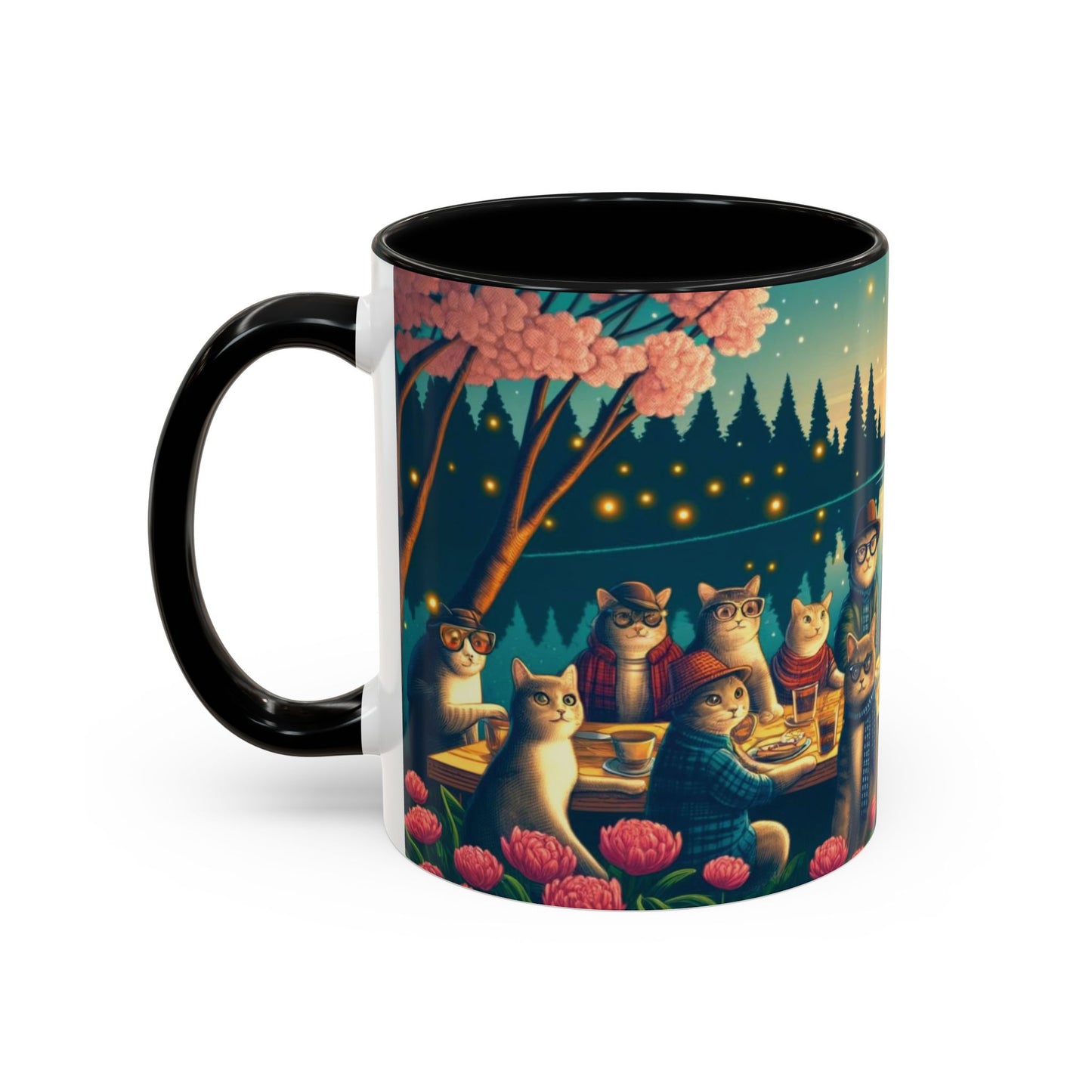 Cozy Cats at Sunset Mug - Charming Feline Gathering in Five Color Options