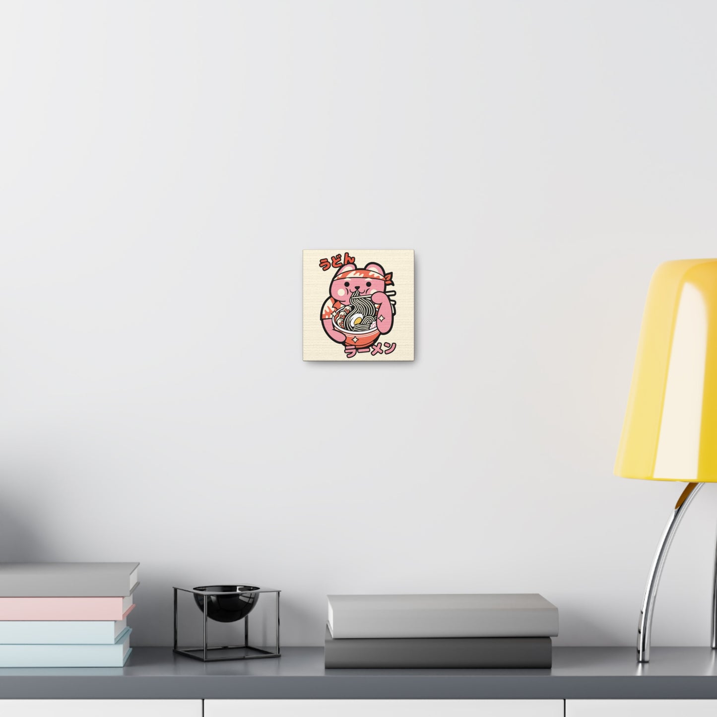 Bandana Cat Eating Ramen Canvas - Fun Japanese-Inspired Wall Art