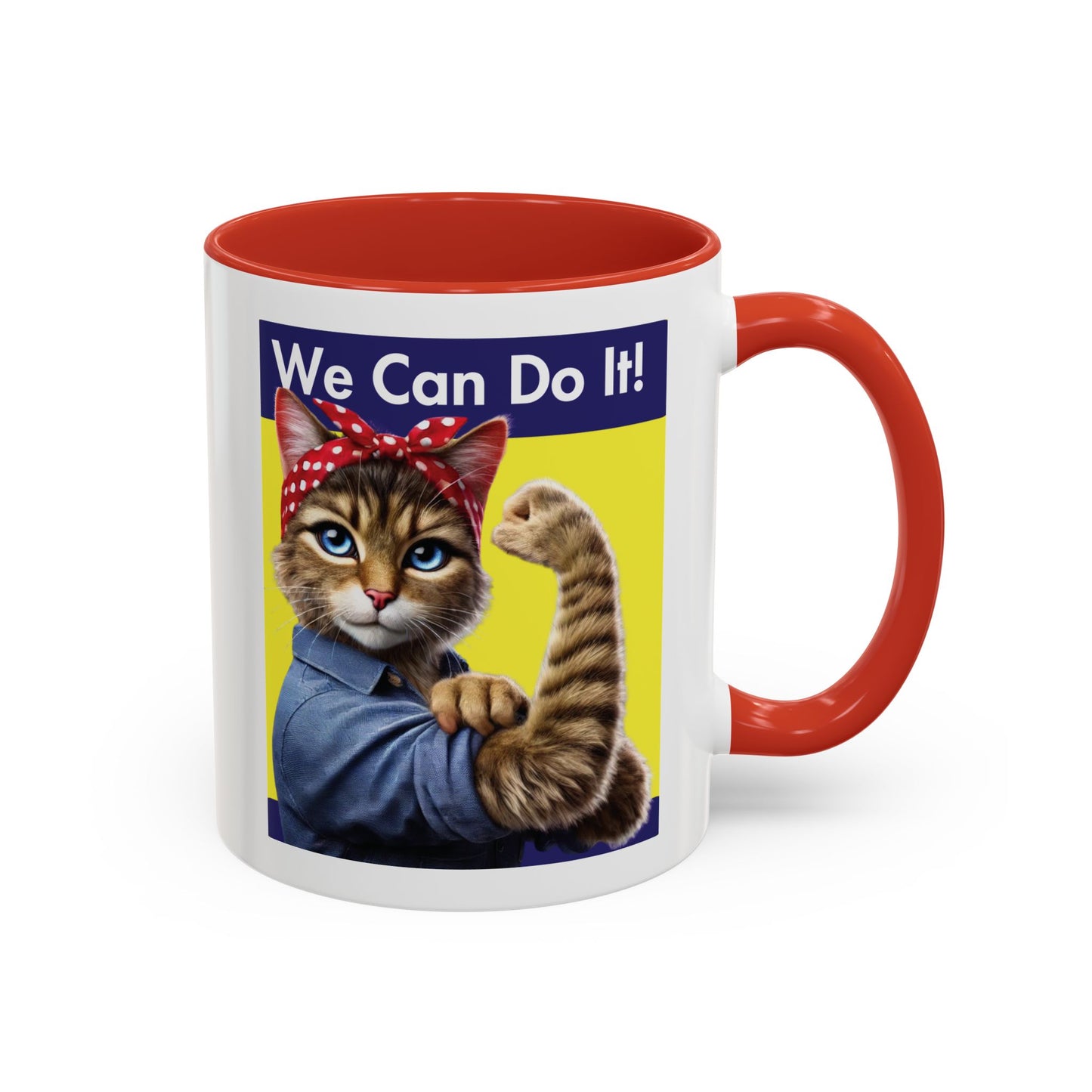 We Can Do It! Cat Mug - Empowering Feline Design in Red or Blue