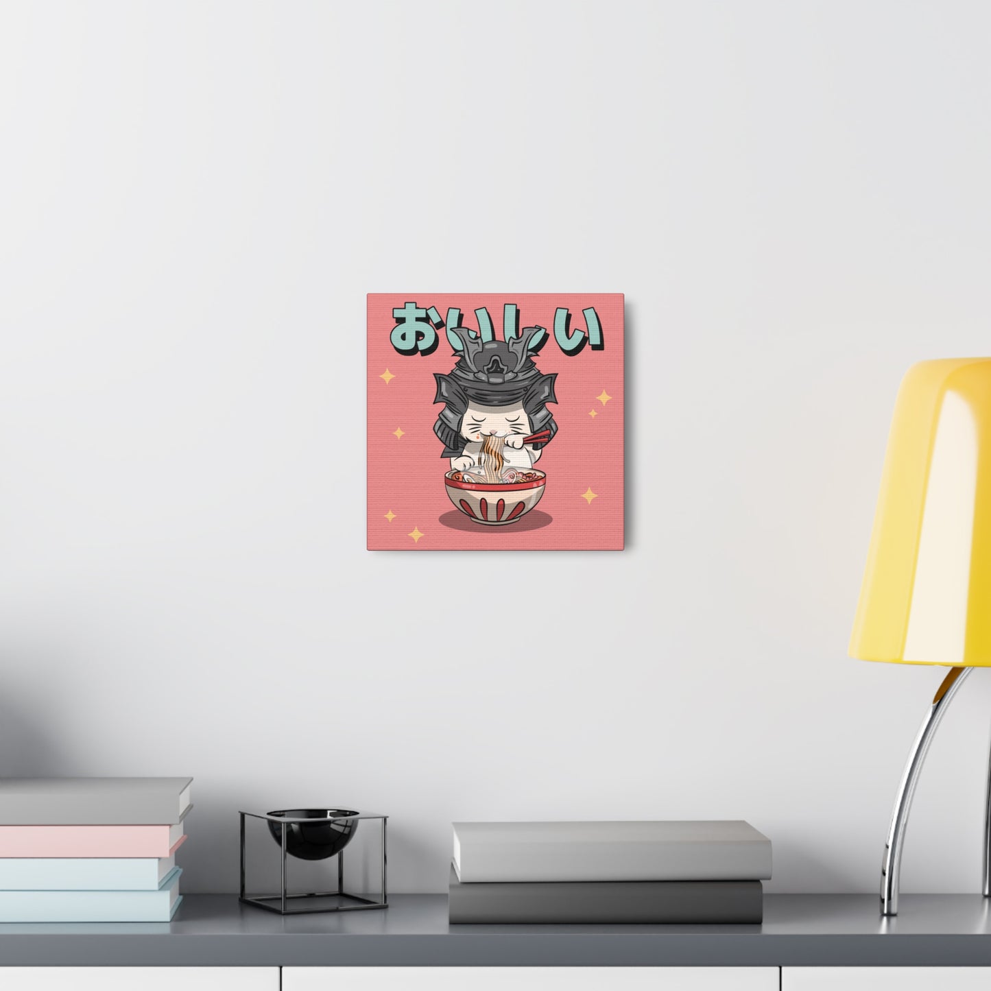 Samurai Cat Eating Ramen Canvas - Japanese-Inspired Wall Art