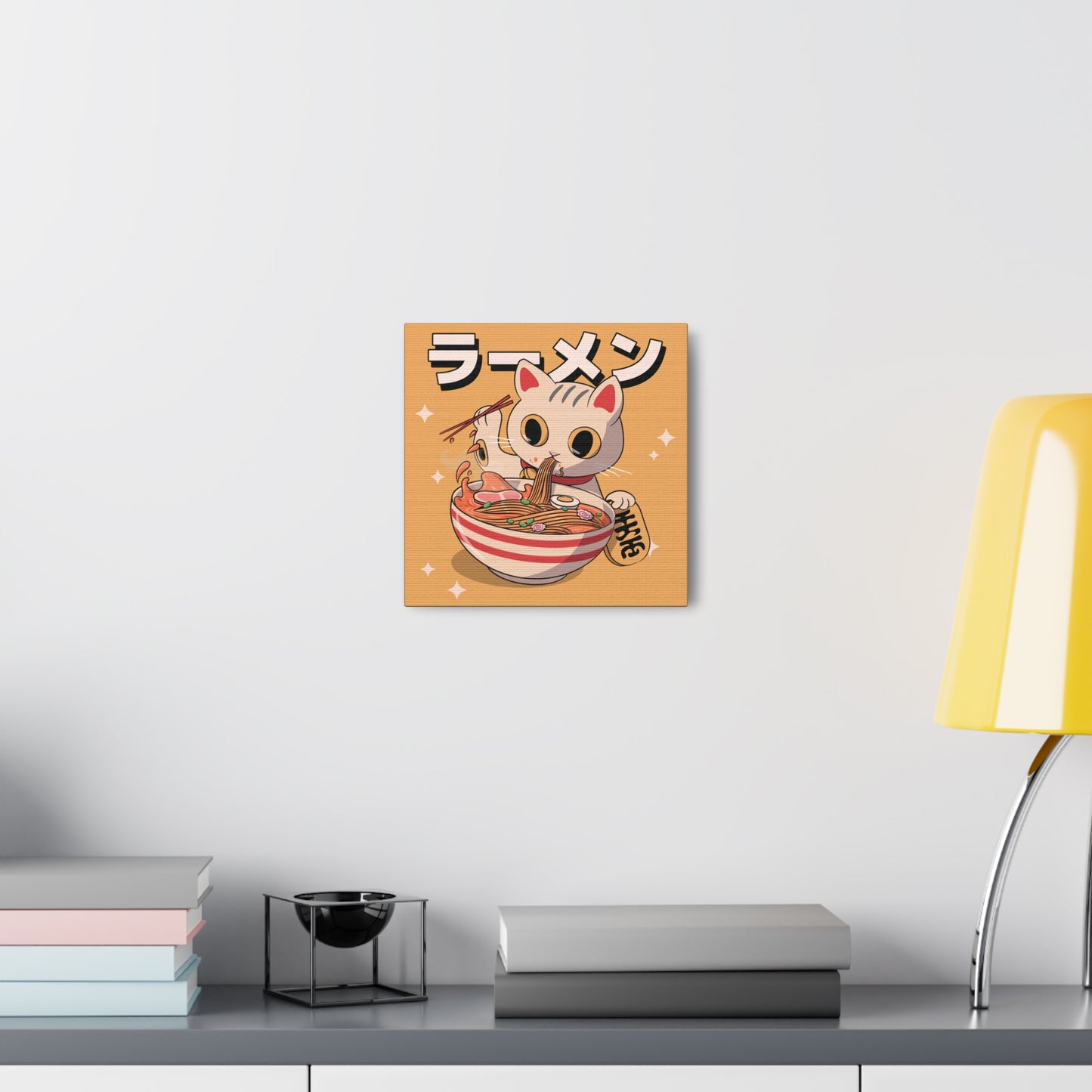 Ramen Cat with Lucky Token Canvas - Fun Japanese-Inspired Wall Art