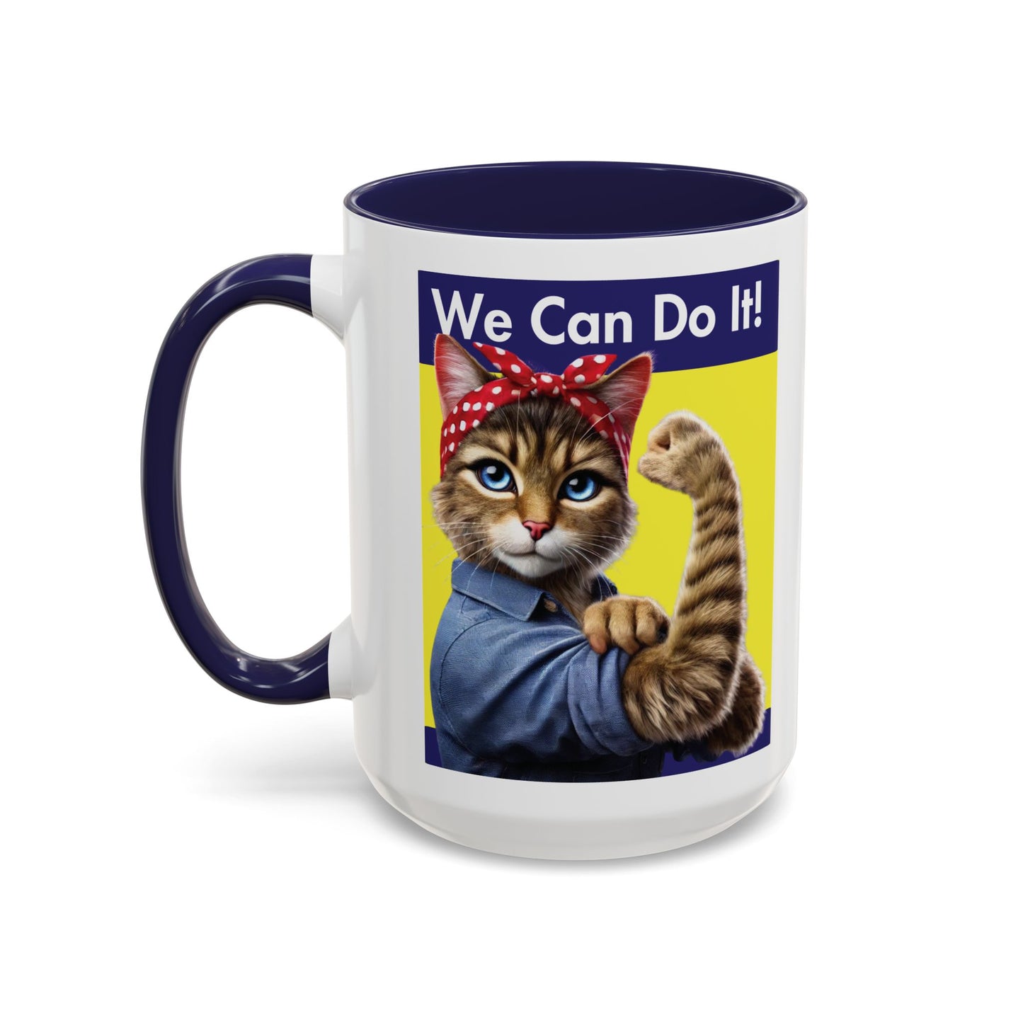 We Can Do It! Cat Mug - Empowering Feline Design in Red or Blue