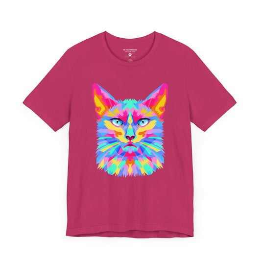 Technicolor Cat Face T-Shirt – Bold Cubist Rainbow Cat Art | Mr. Fuzzywhiskers