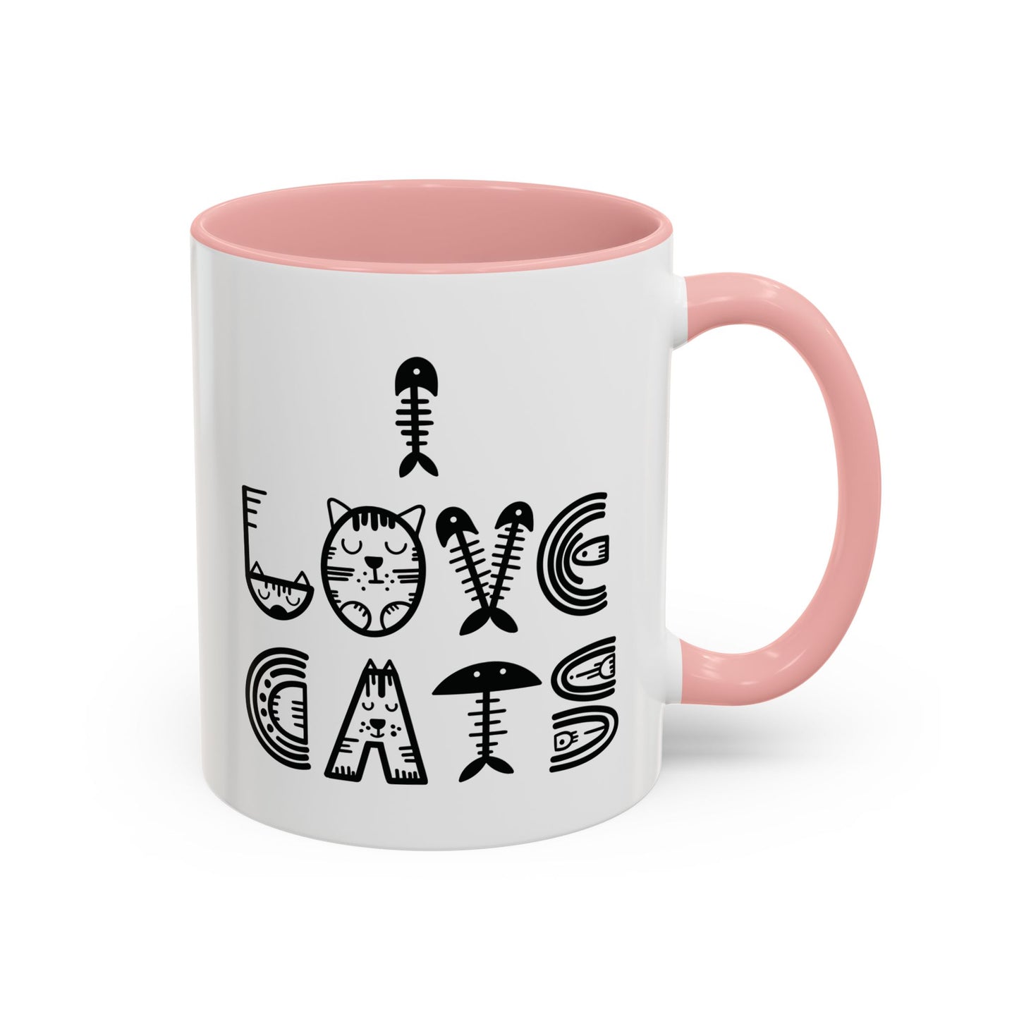 I Love Cats Mug - Fun Cat-Themed Design with Fishbone Accents