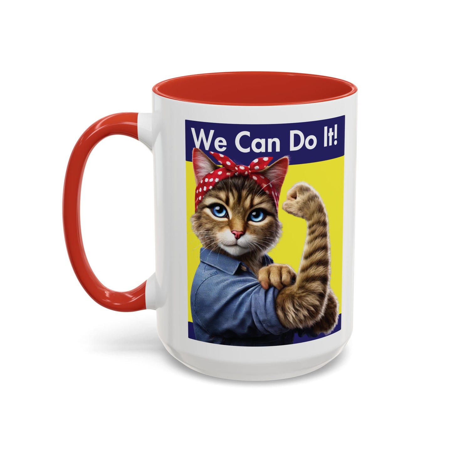 We Can Do It! Cat Mug - Empowering Feline Design in Red or Blue