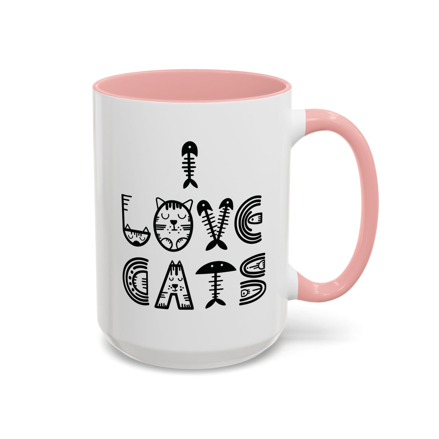 I Love Cats Mug - Fun Cat-Themed Design with Fishbone Accents