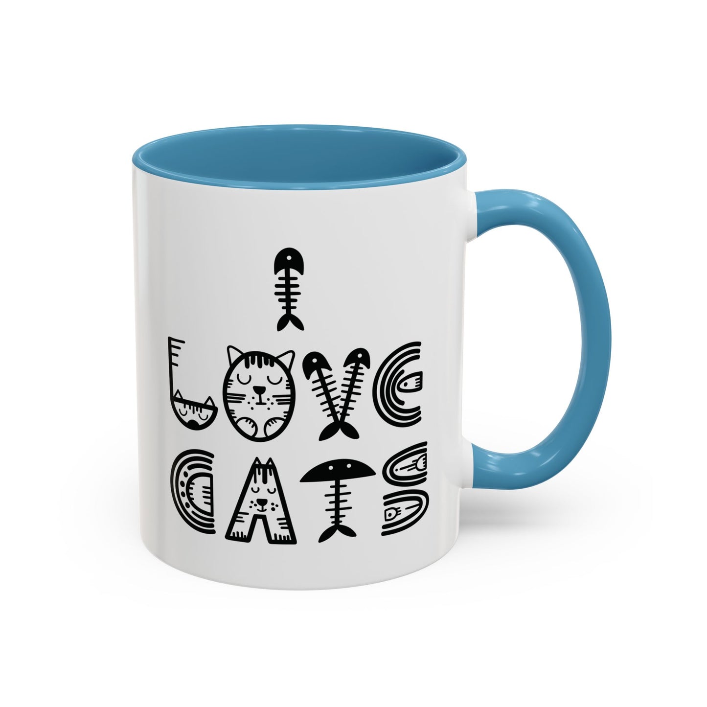 I Love Cats Mug - Fun Cat-Themed Design with Fishbone Accents